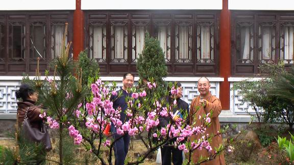 中国工笔画学会副会长谢振鸥先生与雁荡山旅游管理局党委书记吴云峰先生来我寺拜访了法大和尚(图6)